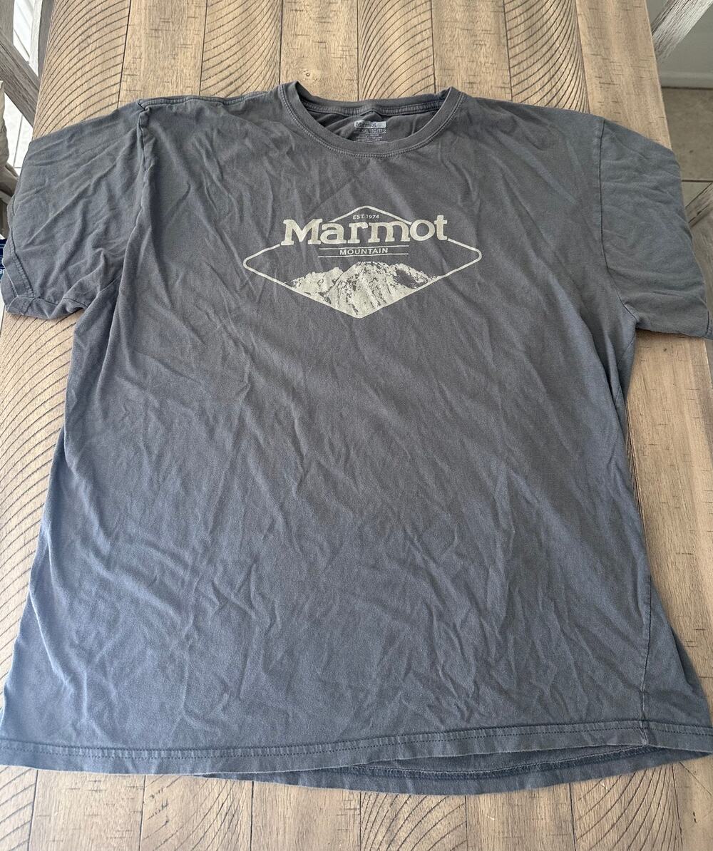 Marmot Mountain Graphic T-Shirt Mens XXL Gray 100% Organic Cotton SS Tee
